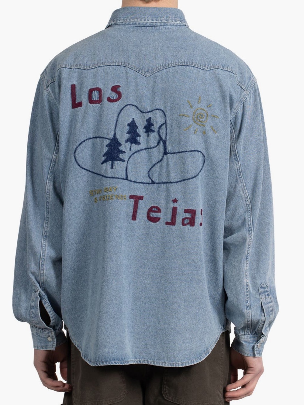 **NWT** STAN RAY Oversize Embroidered Denim Snap-Up Shirt - Large